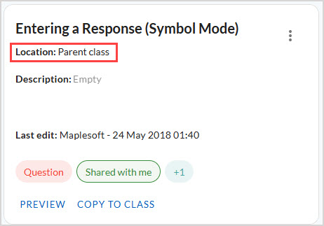 On the Content pane, 'Location: Parent class' is highlighted, which indicates this content is inherited from the parent class.